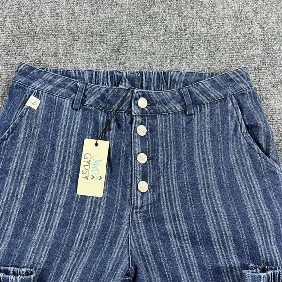 Jaded Gypsy Pants Womens Small Blue Spiral Cluster Denim Cargo Striped Jogger